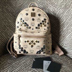 MCM Beige Embellished Small Stark Backpack